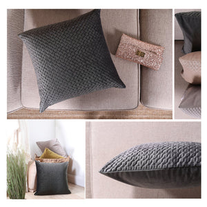 Quilted Velvet Cushion Cover - Pack of 2 - Charcoal