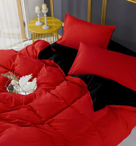 Red Black Reversible Bedding Set