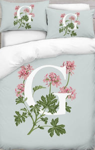 Alphabet G with Flower Printed Duvet Cover Set