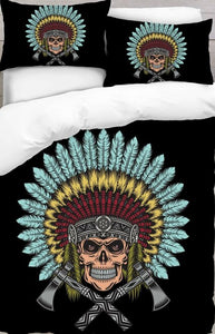 American Indian Skull Black Digital Printed Duvet Cover Set