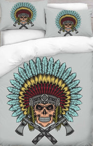 American Indian Skull Duck Blue Digital Printed Duvet Cover Set