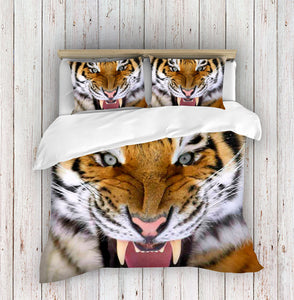 3D Angry Tiger Face Duvet Cover Set
