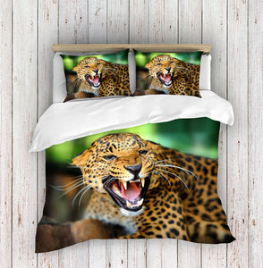 3D Angry Leopard Face Duvet Cover Set