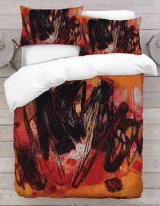 Black Red Abstract Printed Duvet Cover Set