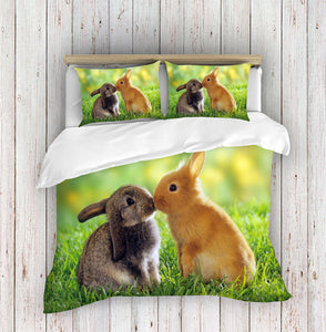 Digitally Printed Bunny Rabbits Duvet Cover Set