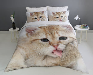 ‘Cuddles’ Cat Print Duvet Cover Set