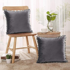Pom Pom Velvet Cushion Cover - Charcoal