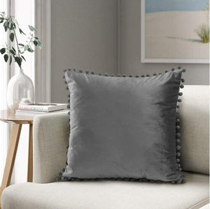 Pom Pom Velvet Cushion Cover - Charcoal