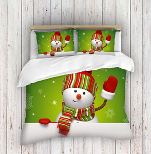 Christmas Snowman 3D Bedding Set Green