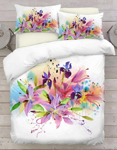 3D Duvet Cover Colorful Modern Watercolor Floral Bedding Set