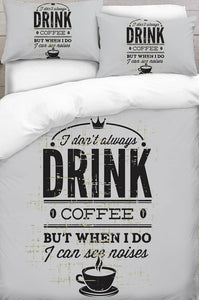 Cream and Grey Coffee Text Printed Duvet Cover