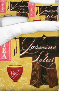 Digital Printed Jasmine Tea with Lotus Flower Duvet Cover
