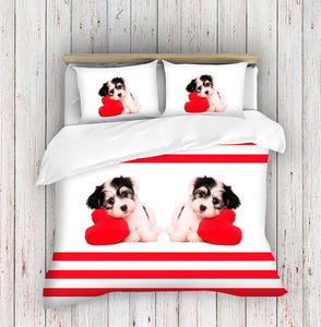 3D Dog And Hearts Duvet Cover Set
