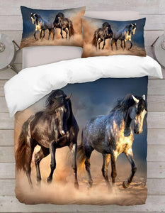 3D Duvet Cover Dusty Horses Bedding Set