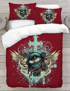 Eye Roses Wings with Red Colour Printed Duvet Cover