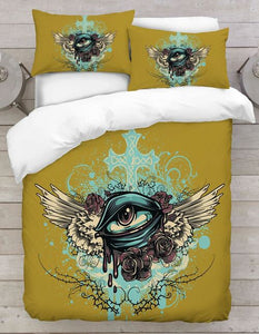 Eye Roses with Wing Mustard 3D Duvet Cover Set