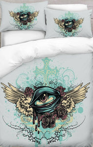 Eye Roses with Wings and Sky Blue Printed Duvet Cover Set
