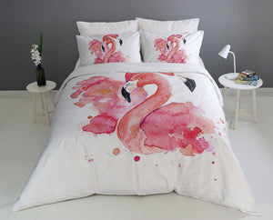 Watercolor Flamingo Duvet Cover Set