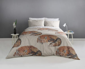 Sleeping Fox Duvet Cover Repeated Print Ivory