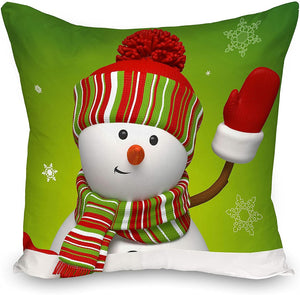 Green Snowman Christmas Cushion Cover Set