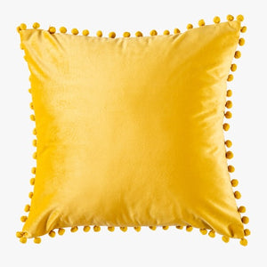 Pom Pom Velvet Cushion Cover - Mustard