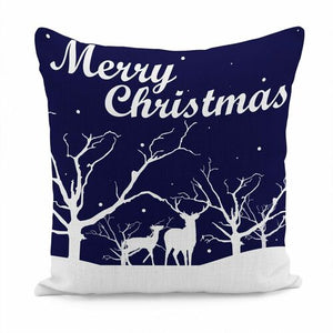 Merry Christmas Blue Deer Cushion Cover