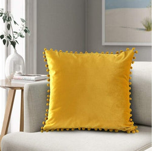 Pom Pom Velvet Cushion Cover - Mustard