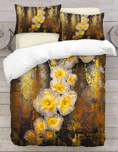 3D Duvet Cover Mustard Flowers Bedding Set