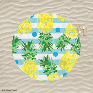 Pineapple and Dots Round Beach Towel