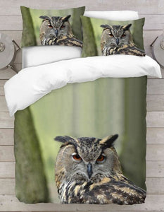 Owl Green Background Printed Duvet Cover