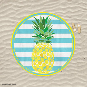 Pineapple and Stripes Round Beach Towel