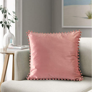 Pom Pom Velvet Cushion Cover - Pink