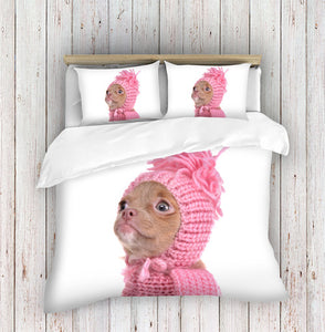Pink Hat Puppy 3D Duvet Cover Set
