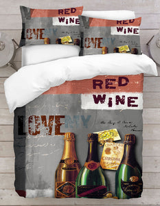 Printed Duvet Cover- Red Wine Love