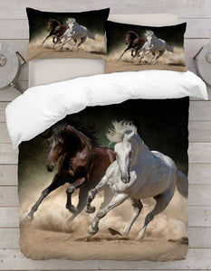 3D Duvet Cover Running Horses Bedding Set