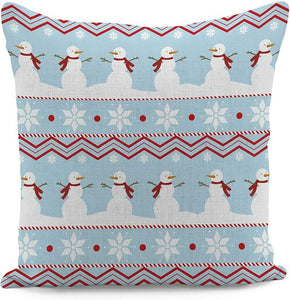 Blue Snowflake Snowman Christmas Cushion Cover Set