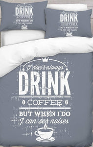Silver and White Text Coffee Printed Duvet Cover Set