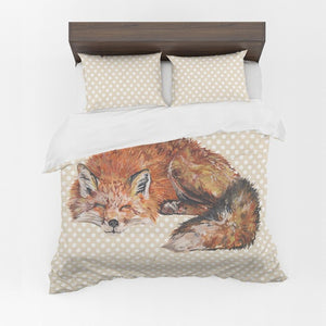Sleeping Fox Duvet Cover With Polka Dot