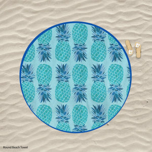 Blue Pineapples Round Beach Towel