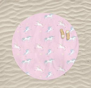 Pink Unicorns Round Beach Towel