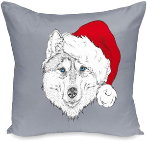 Blue Eyes Wolf Santa Christmas Cushion Cover Set