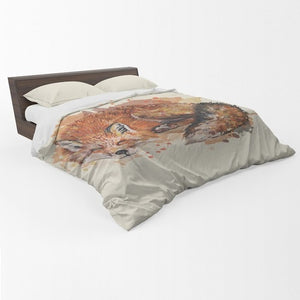 Watercolor Sleeping Fox Ivory Duvet Cover