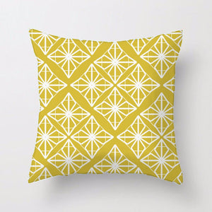 White, Mustard Diamond Geometric Cushion Cover
