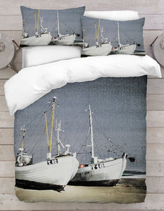 White Boats On The Sea Shores Duvet Cover Set