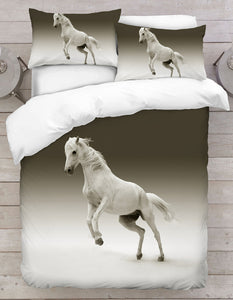White Horse Printed 3D Duvet Cover