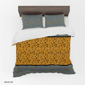 Grey and Mustard Floral Duvet Bedding set with Pillowcases