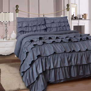 Soft Luxury 4Pc Ruffles Complete Duvet Cover Set With Fitted Sheet & Pillowcase