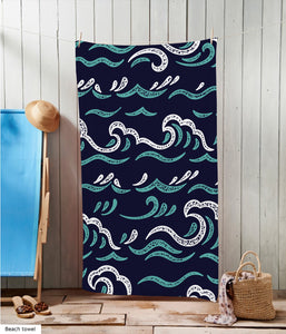 Waves Navy Beach Towel